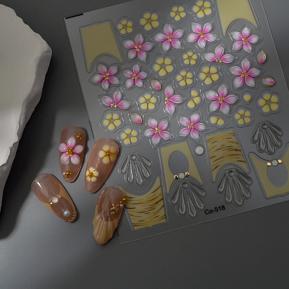 Kirschblüten Eisrosa Nageltattoos - Transparente Florale Kunstdekoration