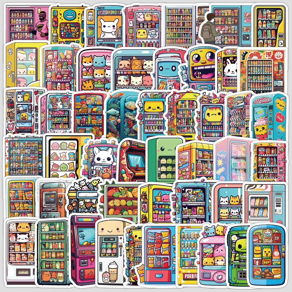 50 Cute Vending Machine Series Graffiti Stickers Stationery Stickers Water Cup Computer Waterproof Decorative Stickers