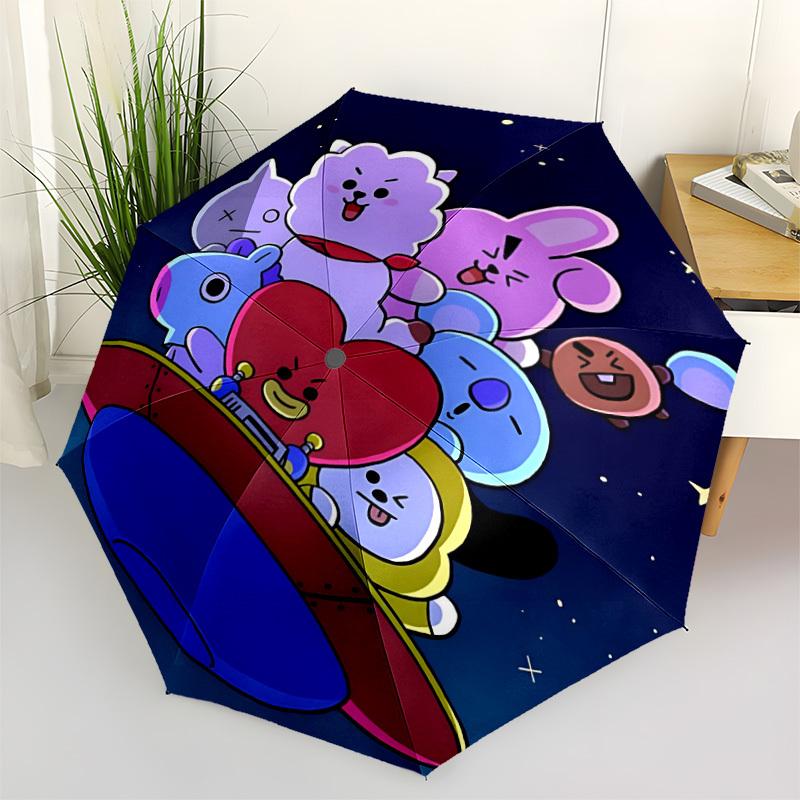 

1pc BT21 Characters Automatic Folding Umbrella - Compact 8-Rib Design, Durable Plastic & Iron, Perfect Gift for Friends & Family, yy250923066