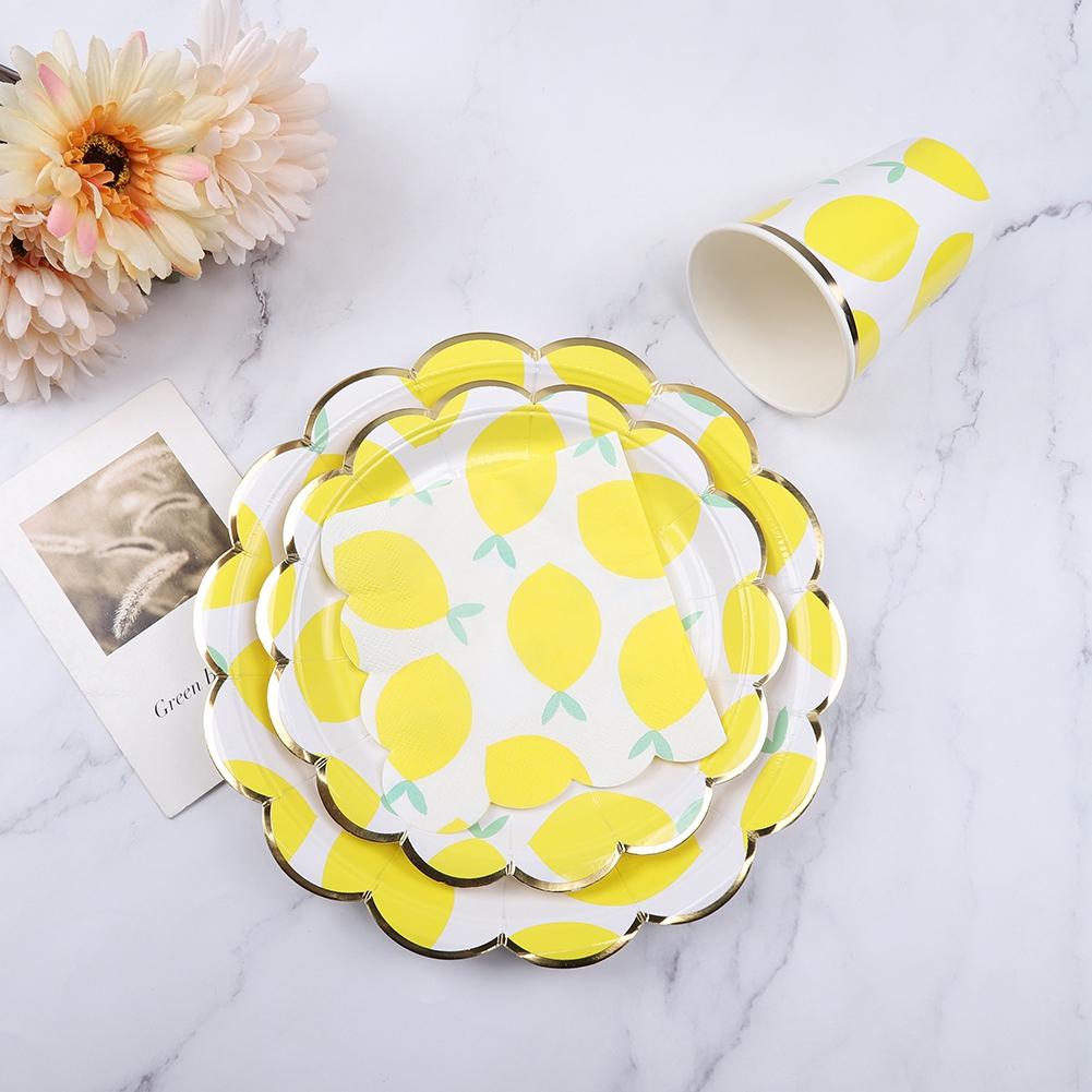 Cute Lemon Fruit Themed Wedding Party Disposable Paper Cup Plate Napkin Tableware Set