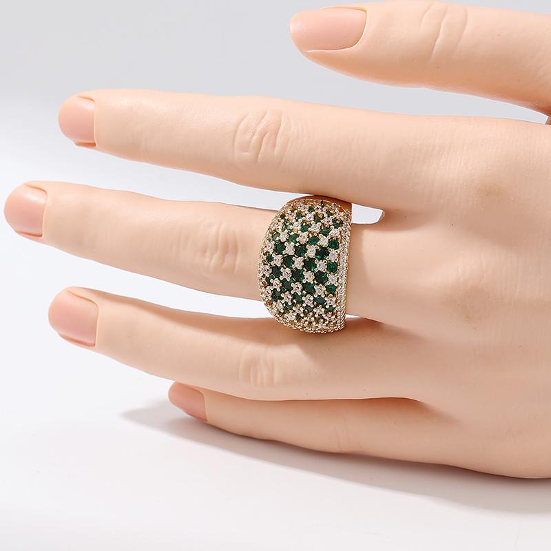 Luxury Inlaid White Green CZ Women's Ring Exquisite Gold Color Geometry Daily Wear Party Jewelry Anniversary Gift