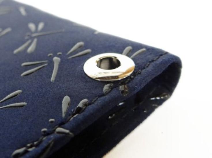 Inden Pass Commuter Pass 2527 Passes Dark Blue Deerskin X Black Dragonfly X X 2 Clear Pockets [Indenya] Bi-fold Holder, G, Lacquer, Pattern, 10.6cm
