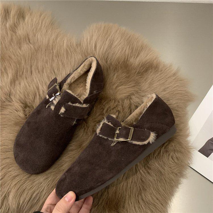Retro Shoes Women's Autumn and Winter New Flat-bottomed Velvet Warm Lazy One-pedal Shoes Soft-soled Shoes