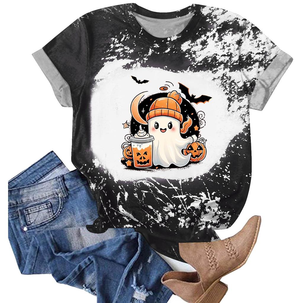 Halloween Shirts for Women Cute Shirt Fall Tshirt Gradient Graphic Tees Casual Short Sleeve Tops
