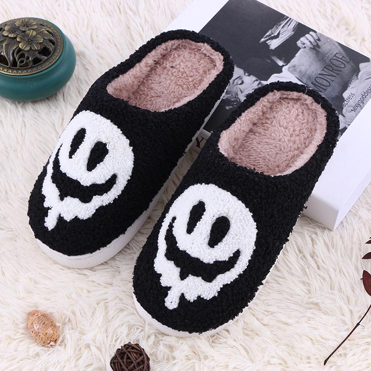 Quirky Skull Smiley Face Warm Cotton Indoor Slippers 42-43 чёрный