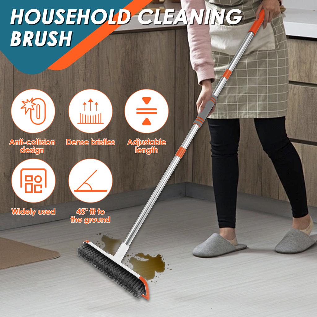 2 In 1 Floor Scrub Brush Bathroom Tile Glass Squeegee Ground Seam Wall Toilet Cleaning Brush Long Handle Kitchen Cleaning