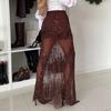 Women Skirt Elastic High Waist Solid Color Shiny Sequin Decoration Slimming Leg Shape Maxi Skirt Party Date Skirt Daily Wear
