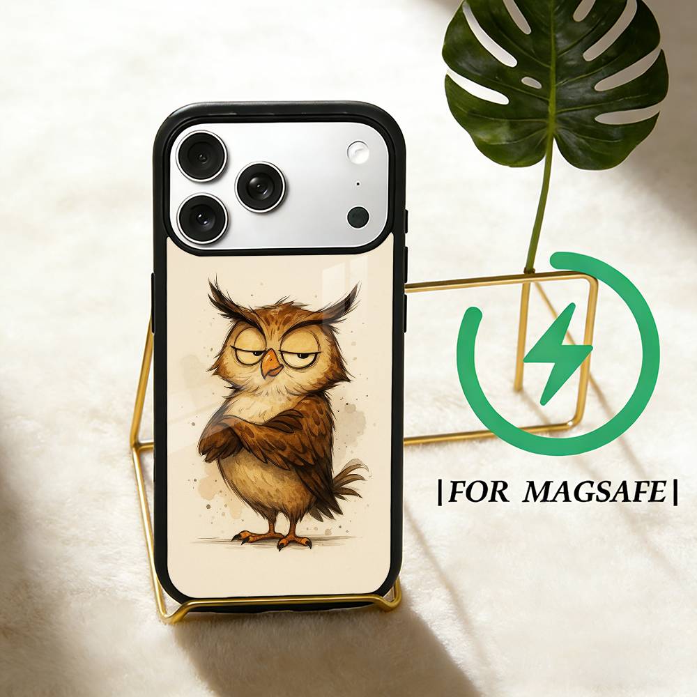 Cute Owl Phone Case For iPhone 17 16 15 14 13 12 Pro Max Plus for Magsafe Mirror Wireless Magnetic Cover