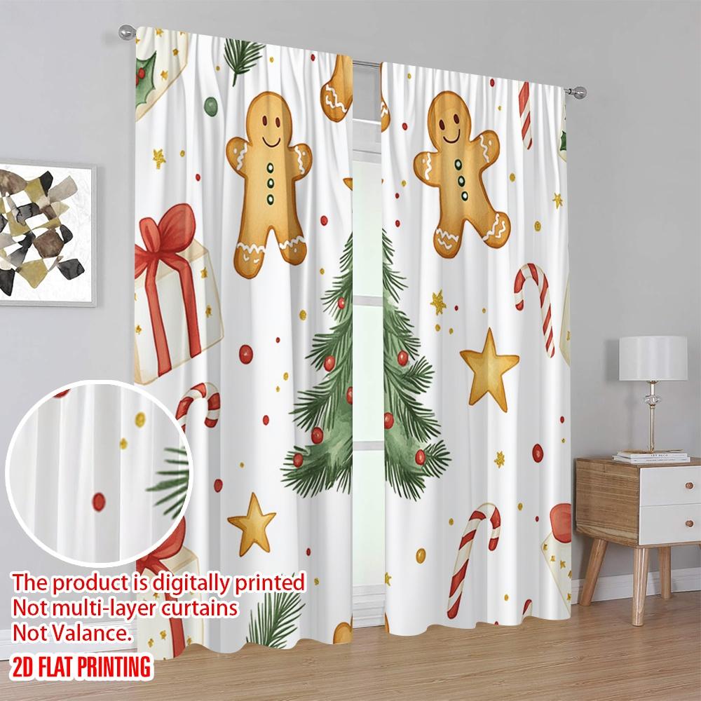 2 Stück, 2D-Flachdruck Muster Vorhänge Weihnachtsbaum Geschenke Lebkuchen Süßigkeiten (2) Vielseitiges Polyester (ohne Stange) Dekorationen