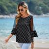 Women Summer Short Sleeve Flare Sleeve Dot Printed Pullover T Shirt Blouse Top