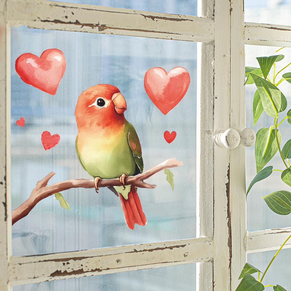 Cute Parrot Heart Window Sticker Glass Window Home Decoration Self-Adhesive Removable