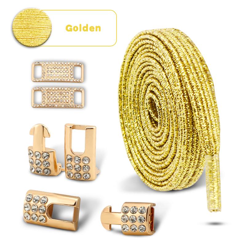 Luxury Gold Diamond buckle Shoelaces without ties Glitter Elastic Laces Sneakers Tennis No Tie Shoe laces Flat Shoelace for Shoe