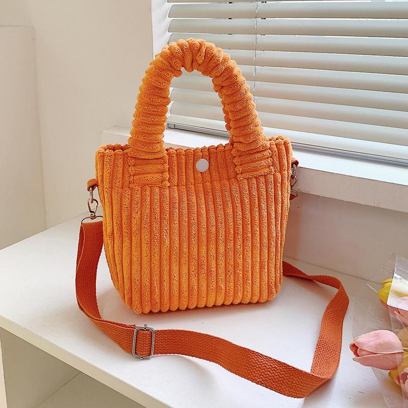 Tote Bag Stor Kapacitet Justerbar Skulderrem Bærbar Håndtag Knaplukning Ensfarvet Opbevarings Corduroy Kvinder Alsidig Spand Håndtaske Crossbody