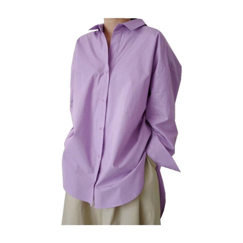 GMXIA Women's Fashion Casual Leisure Solid Color Print Long Sleeve POLO Neck Blouses & Shirts