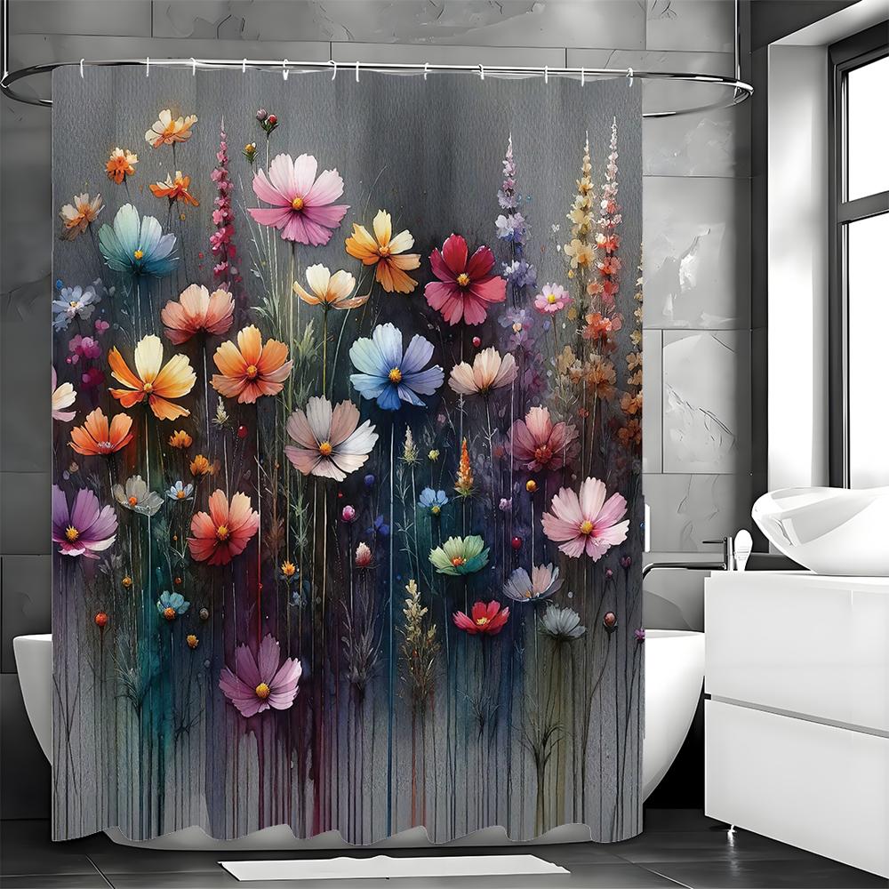 Melancholy Bohemian Garden Set, Abstract Lines Floral Fantasy Shower Curtain, Bathroom Decorative Shower Curtains, Waterproof Sh
