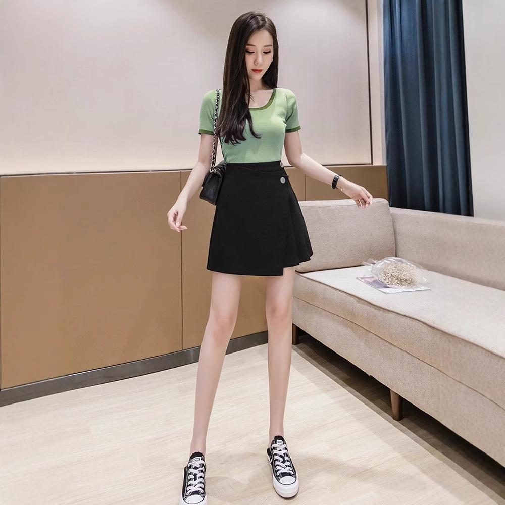 

Women s Fall 2024 High-Waisted Black Irregular Pleated Anti-Exposure Culottes XS (For 70-80 lbs)