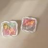 Trendy Summer Ocean Jelly Color Square Earrings for Women - Light Luxury, High-End Unique Design.