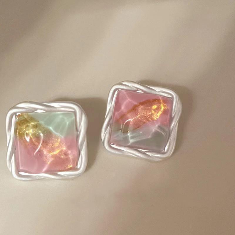 Trendy Summer Ocean Jelly Color Square Earrings for Women - Light Luxury, High-End Unique Design.