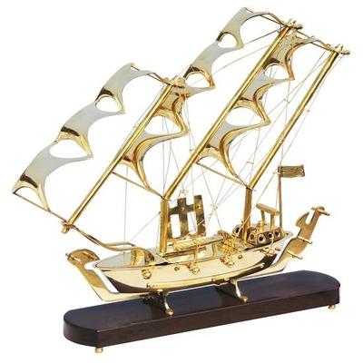 43.18 Cm Brass Table Decor Showpiece Ship With Wooden Base