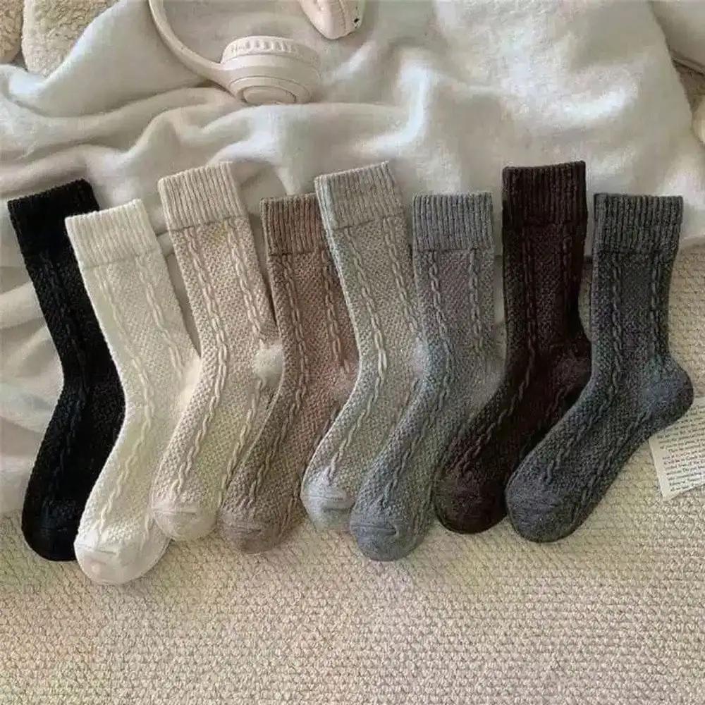 

5 pairs women s solid wool socks, casual breathable warm mid-calf winter socks- Indoor activities daily wear, Christmas gifts