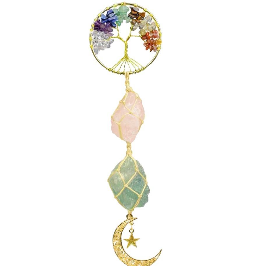 

Tree of Life, Car Hanging, Hand Knocking Natural Stone, Star and Moon Pendant, Weaving, Car Hanging Decoration, Car Decoration, Plants and Flowers 30-50cm розовый