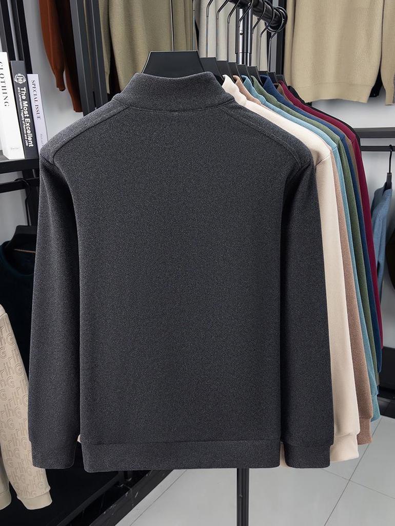 Men's Thermal Fleece Half-Zip Stand Collar Long Sleeve T-shirt Hoodie - Warm Autumn/Winter Layer