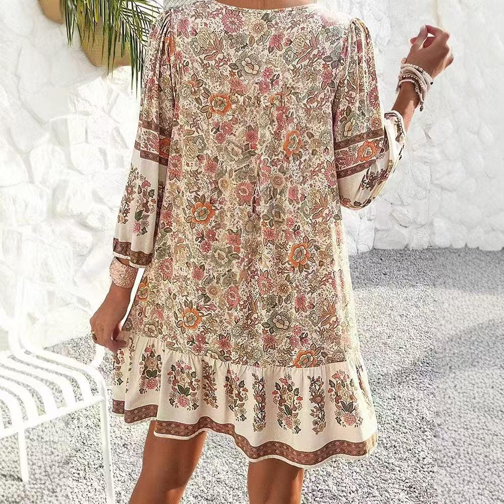 Women's Spring Summer Boho Vacation V-Neck Casual Dress