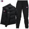 Warme Herren Winter Baumwoll-Jacke und Hose Set mit Stehkragen, bedruckt