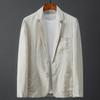Weißer Anzugmantel aus Baumwollleinen für Herren, Frühling und Sommer, reine Farbe, schlank, lässig, Business, dünn, Herren-Blazer, Jacke, bequem, atmungsaktiv