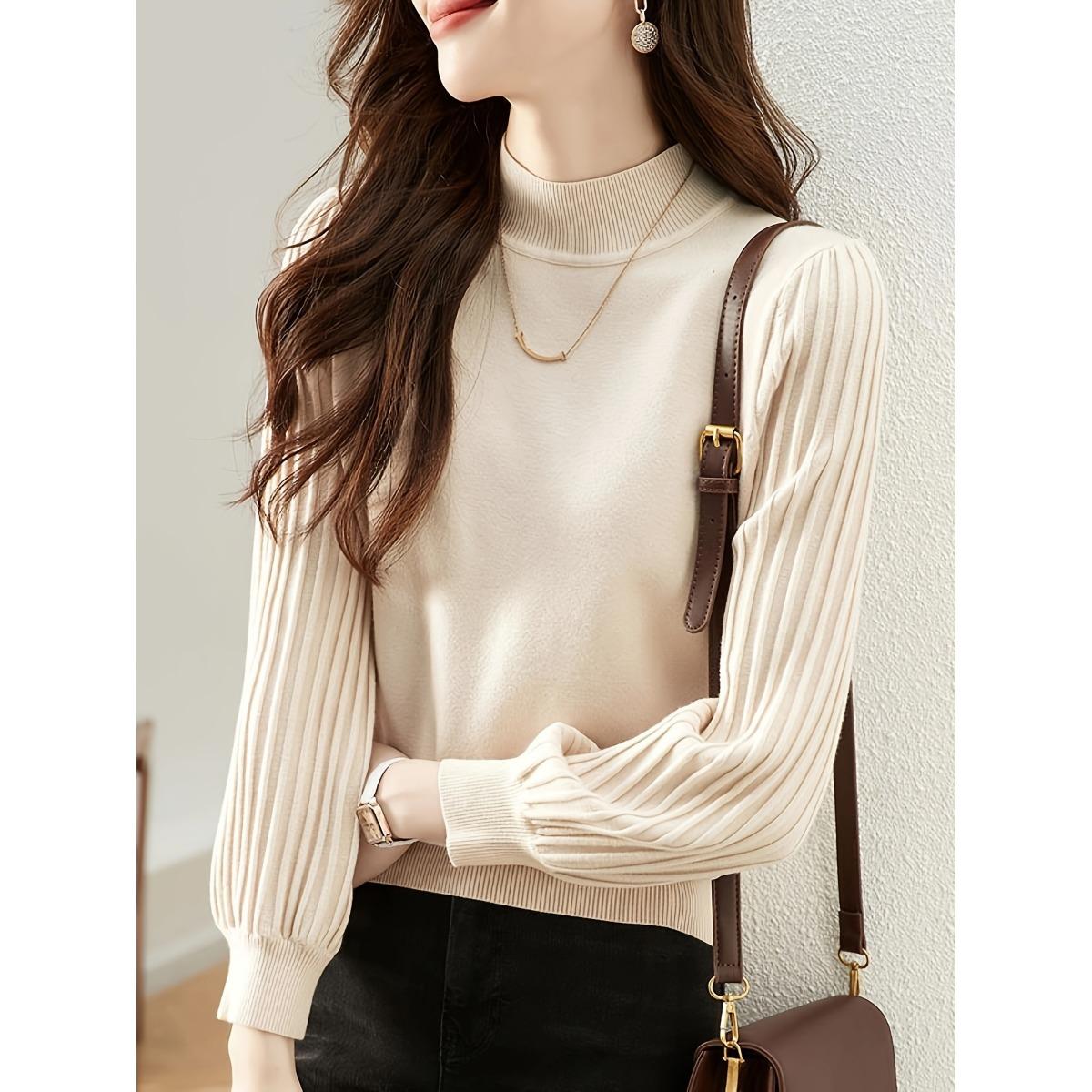 

Half High Collar Base Shirt, Light Luxury and Stylish, Autumn and Winter Slimming, Versatile, Casual, Threaded Groove Strip, Long Sleeved Pullover S абрикосовый