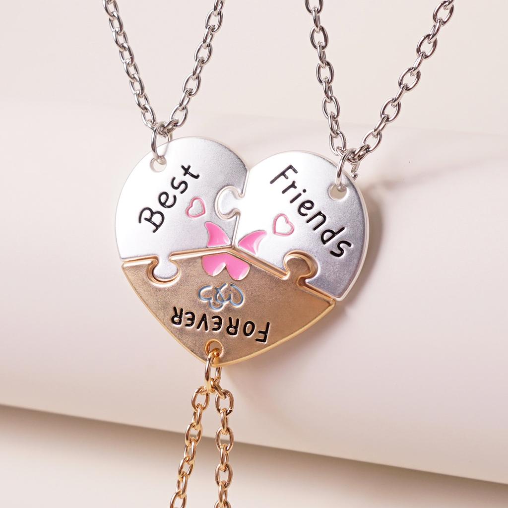 3 Pcs/set Best Friends Forever Heart Pendant Necklace For Women Adjustable Love Broken Heart BFF Choker Party Jewelry Accessorie