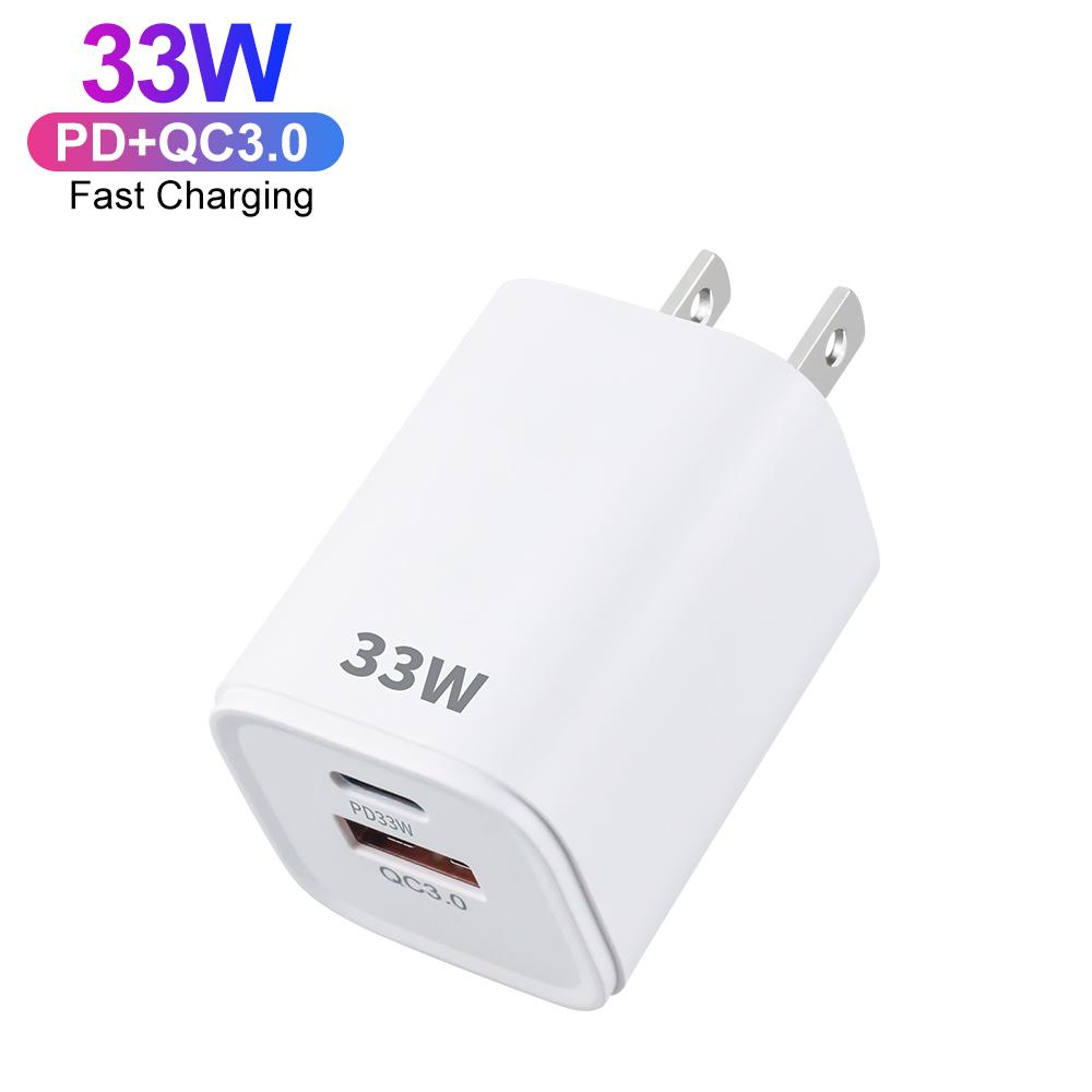 Carregador Rápido PD 33W QC3.0 Porta Dupla Carregador de Parede USB Tipo C Plugue US EU Carregador de Celular