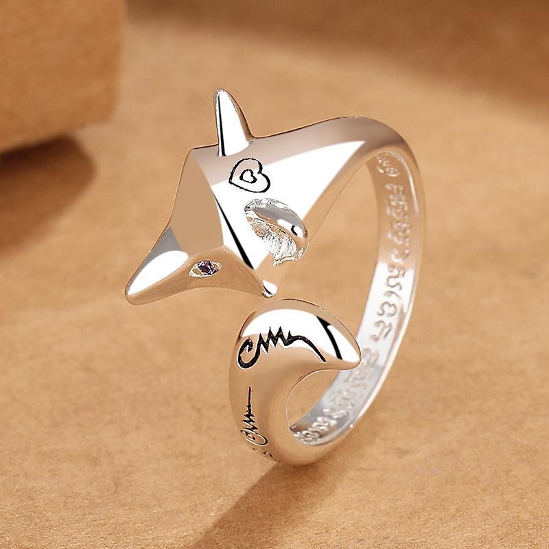 925 Sterling Silver Fox Ring Adjustable Simplicity Fashion Exquisite for Women Wedding Jewelry Accessories Gifts Wholesale