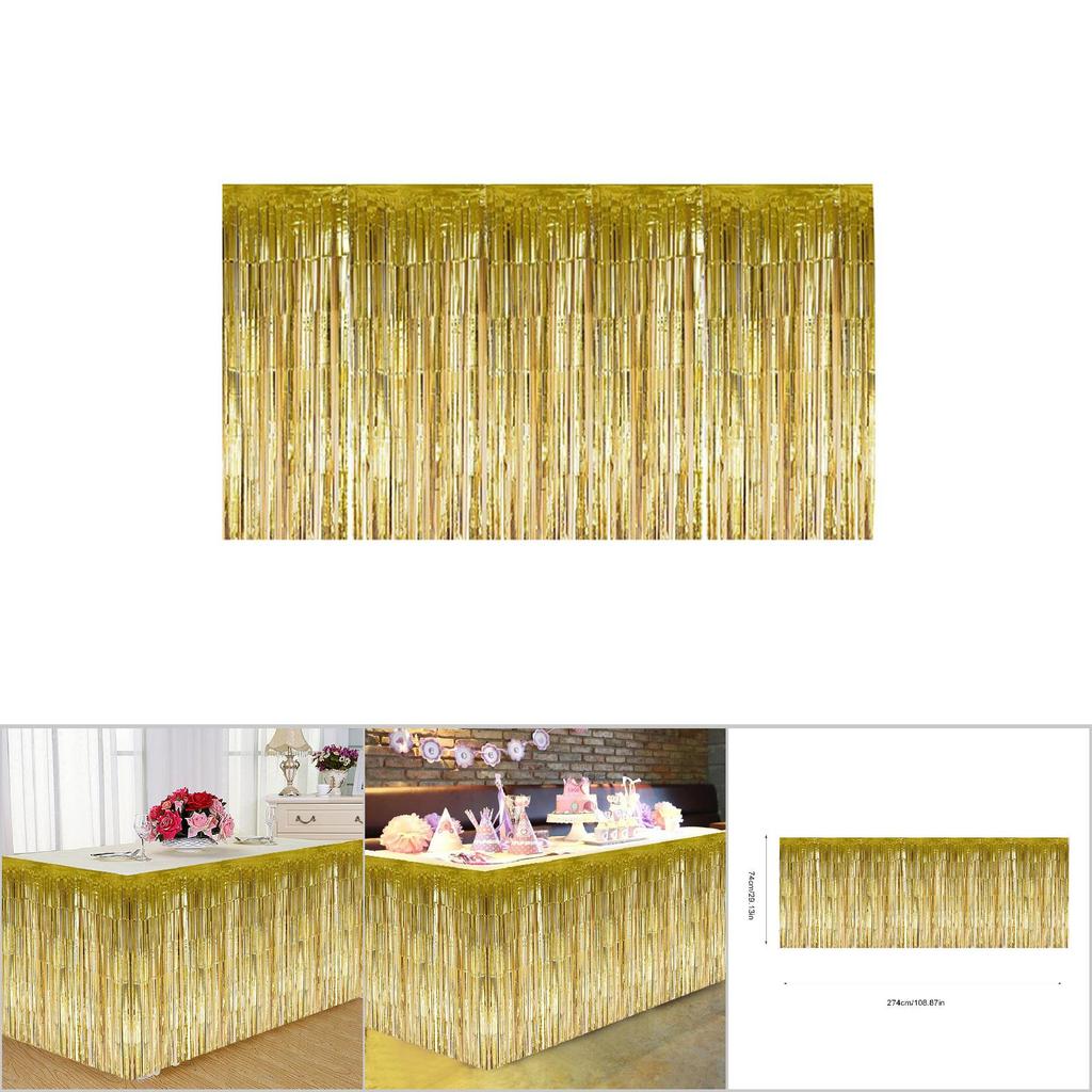 Decorative Tassel Table Skirt for Rectangular Round Table Birthday Wedding Party (Golden)