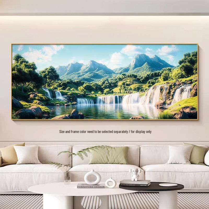 Mountain Landscape Decorative Wall Hanging: Flowing Water Wealth for Living Room or Office