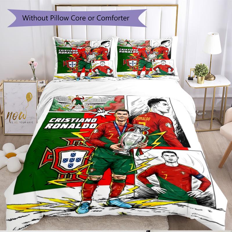 3-teiliges Bettbezug-Set (1 * Bettbezug + 2 * Kissenbezug, ohne Kern), Cristiano Ronaldo Druck Weiches Ganzjahres-Bettwäscheset, Heim-Schlafzimmerdekoration Geschenk