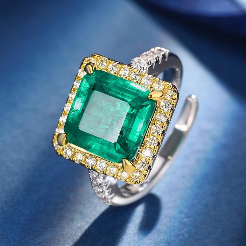 Jewelry Copper Bottom Gold-Plated Simulation Red Corundum Emerald Princess Square Set Main Stone 10 * 10-8 * 8