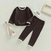 Herbst-Outfit-Set für Babys, Mädchen und Jungen, langärmeliges Oberteil mit O-Ausschnitt + kontrastfarbene/gestreifte Hose
