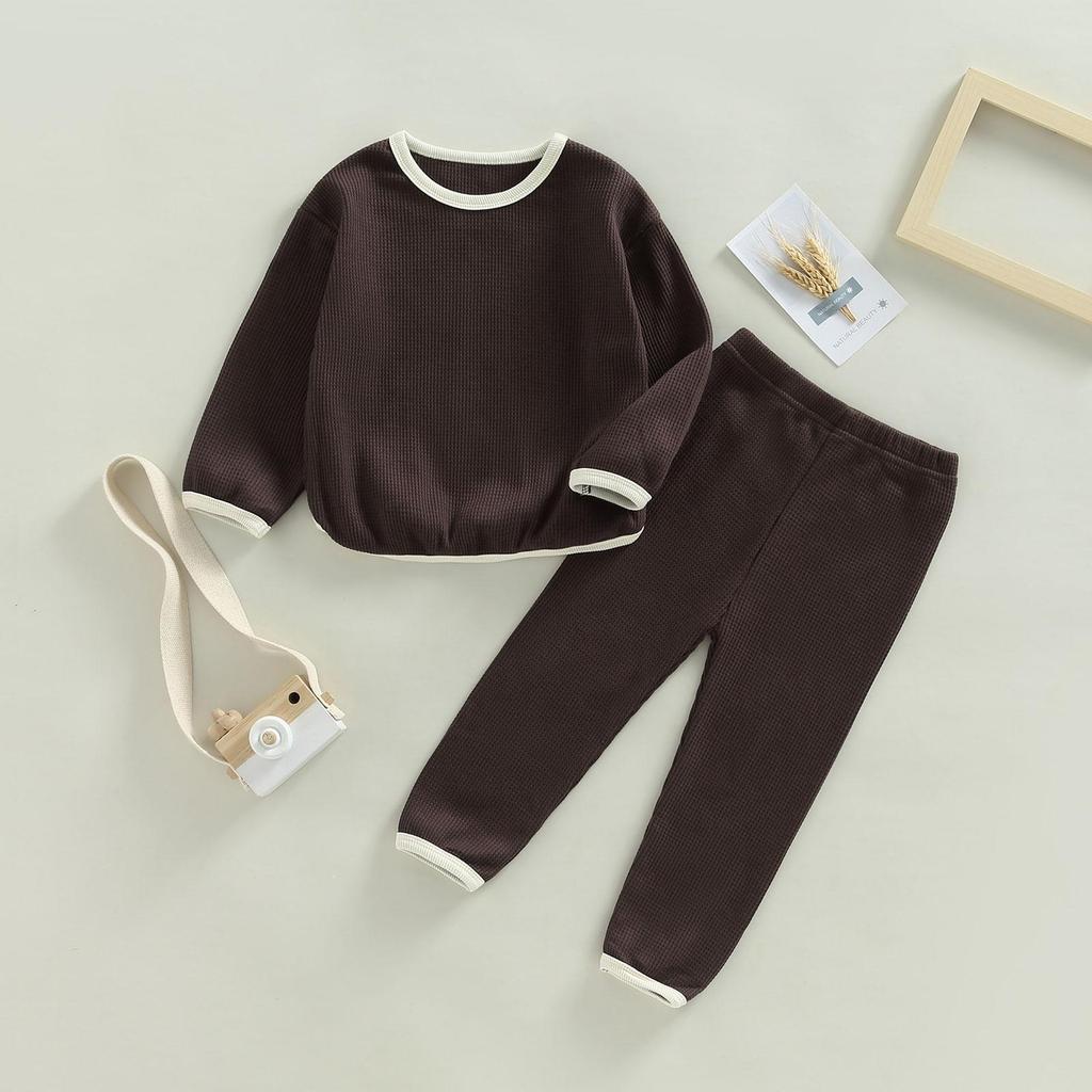 Seturi de ținute de toamnă pentru bebeluși, fetițe, băieți, topuri cu mânecă lungă cu decolteu + + culoare contrastantă/pantaloni cu dungi