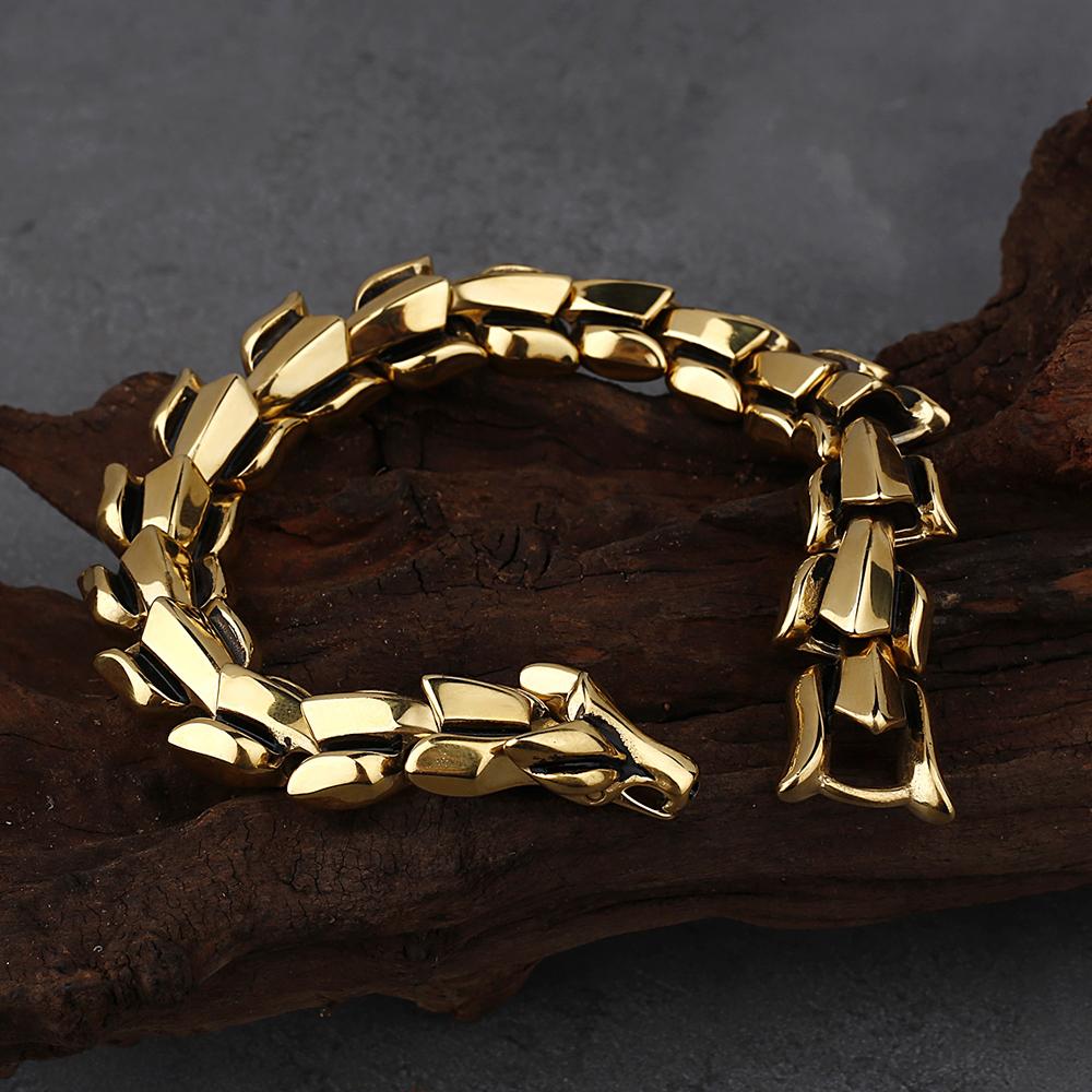 Bracciale Vichingo Vintage Acciaio Inossidabile Uomo Biker Drago Nordico Amuleto di Odino Ouroboros Gioielli Regalo per Lui