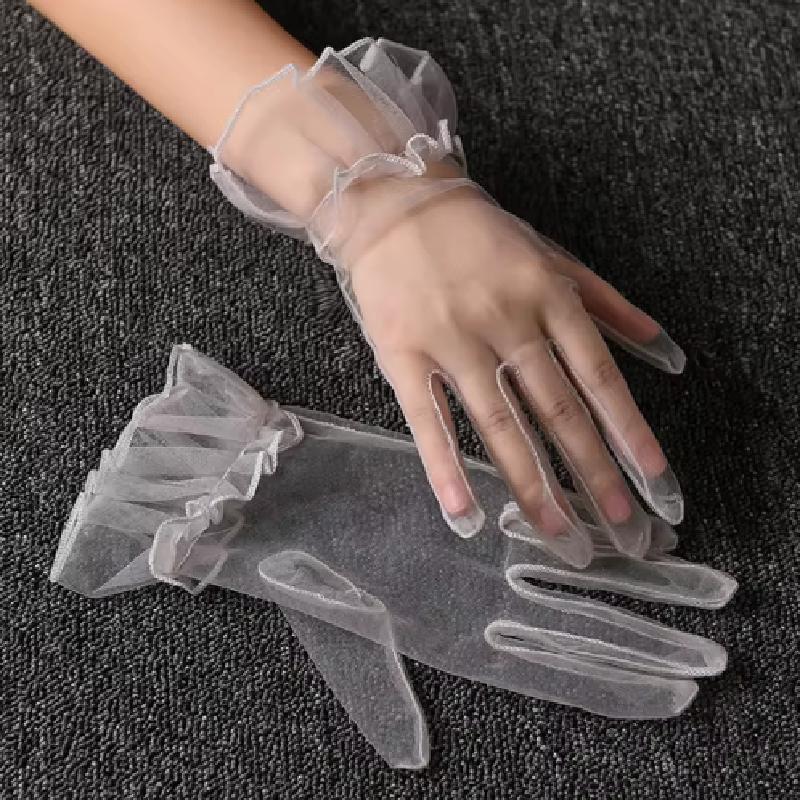 Women Black Summer Uv-Proof Driving Gloves Mesh Fishnet Gloves Lace Mittens Full Finger Girls Lace Fashion Gloves