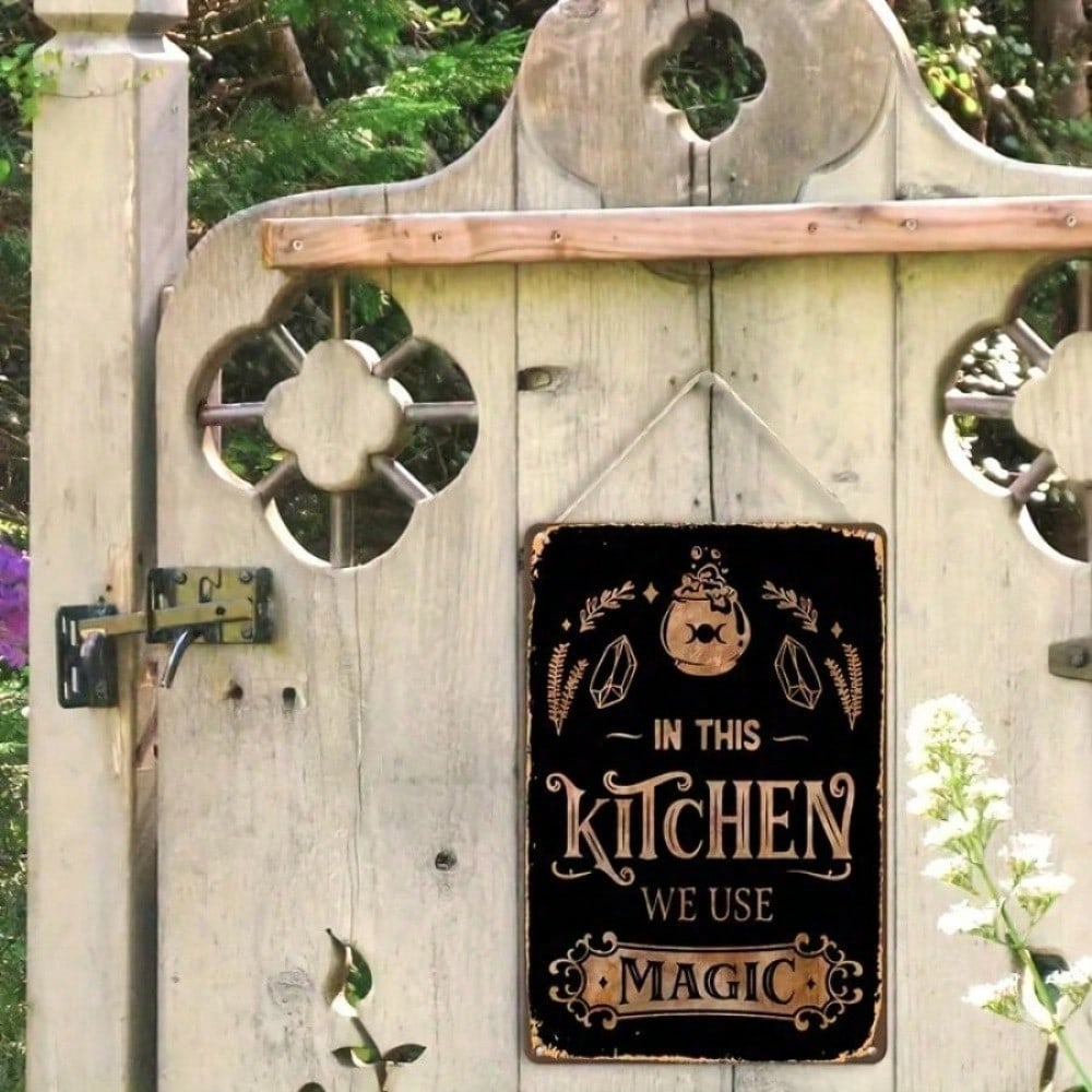 Vintage Metal Tin Sign Magic Kitchen Halloween Decor Wall Art 12x8 Inch