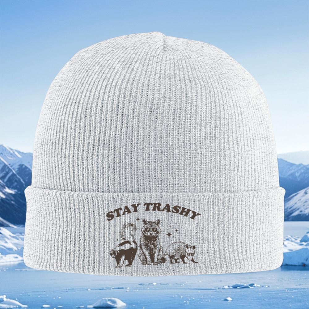 Animals Wearing Sunglasses,stay Trashy Men Women Unisex Knitted Hat Beanie Pullover Cap Winter Thermal Warm Christmas Outdoor Cy