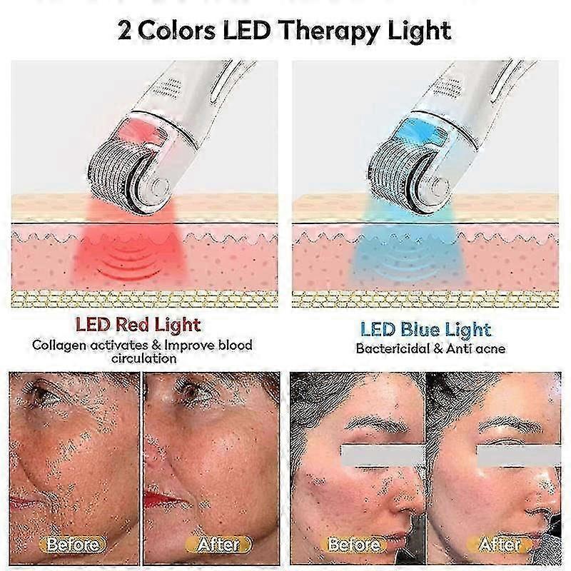 Electric Led Light Therapy Microneedle Derma Roller Skin Care Device-white