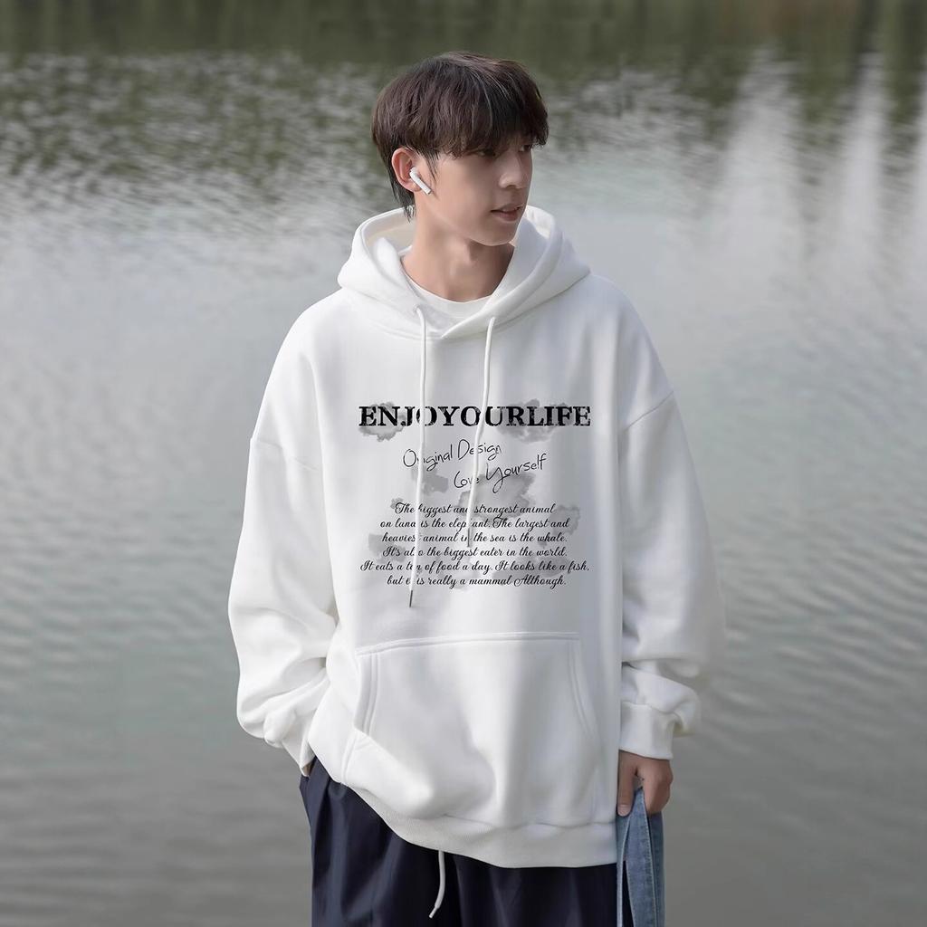 Fleece Förtjockad Tröja med Huva Herr Amerikansk Tröja Höst och Vinter Tröja med Huva Tonårsjacka