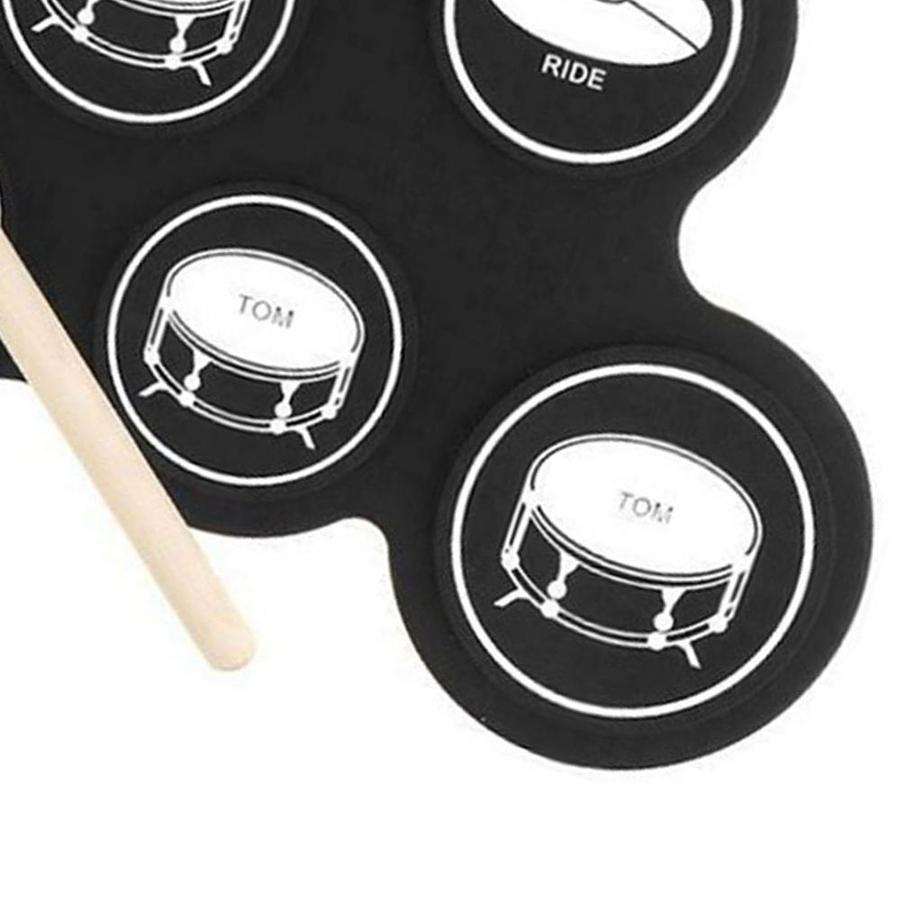 Electronic Drum Set 7 Pads 5 Tunings 8 Demonstration Songs 3 Rhythms Portable USB Roll Up Drum