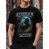 Herren Gothic Sensenmann Grafik T-Shirt Kurzarm Rundhals Weiches Baumwoll-T-Shirt Mit Deutschem Zitat Und Mond-Hintergrund Für Freizeitkleidung