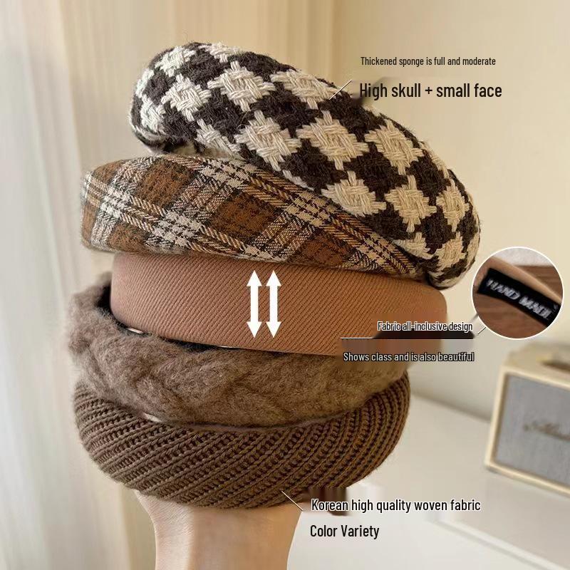 French Retro High Crown Wide-Brimmed Plush Headband for Face Washing and Outings
