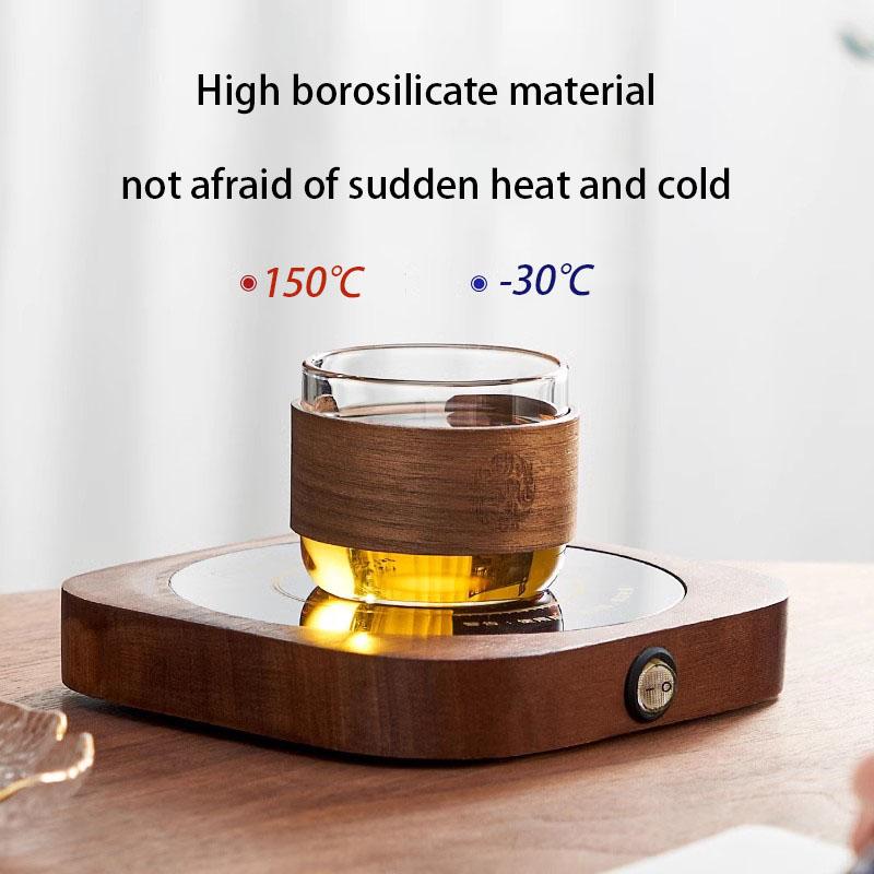 1pcs Heat-resistant Glass Tea Cup Set With Scald Proof Wooden Holder Clear Kungfu Tea Master Cup Home Coffee Espresso Mug