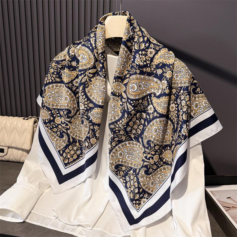 Retro cashew nut simulation silk large square scarf printing professional versatile shawl diagonal silk pattern headscarf scarf women